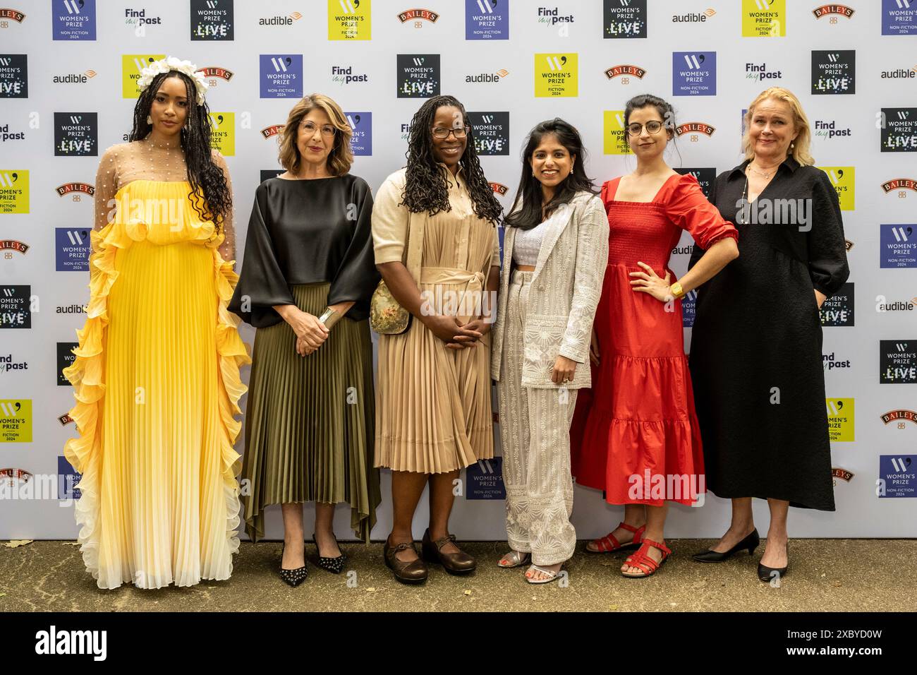 London, UK.  13 June 2024. (L to R) Jamaican author Safiya Sinclair of 'How to Say Babylon: A Jamaican Memoir', published by 4th Estate (HarperCollins), (eventual winner) Canadian author Naomi Klein of 'Doppelganger: A Trip into the Mirror World', published by Allen Lane (Penguin Random House), American author Tiya Miles of 'All That She Carried: The Journey of Ashley's Sack, a Black Family Keepsake', published by Profile Books, British author Madhumita Murgia of 'Code Dependent: Living in the Shadow of AI', published by Picador (Pan Macmillan), British author Noreen Masud of 'A Flat Place: A Stock Photo