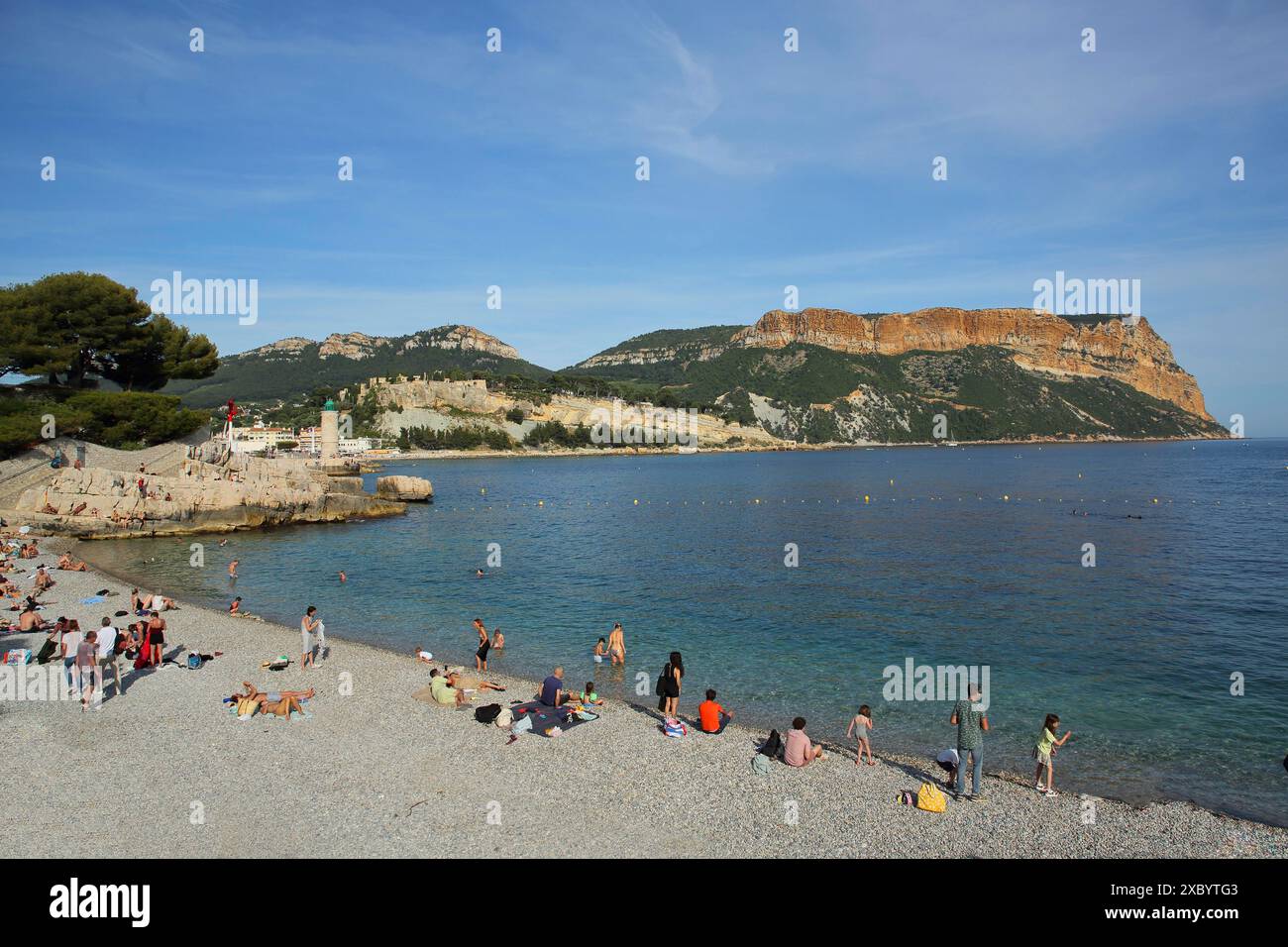 Bathing With Rocks Tourists at the beach Plage du Bestouan, bathing holiday, beach, people ...