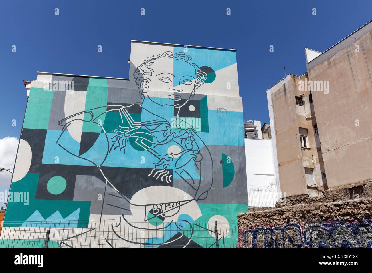 Mural with the bust of the British poet Lord Byron, by the Greek street ...