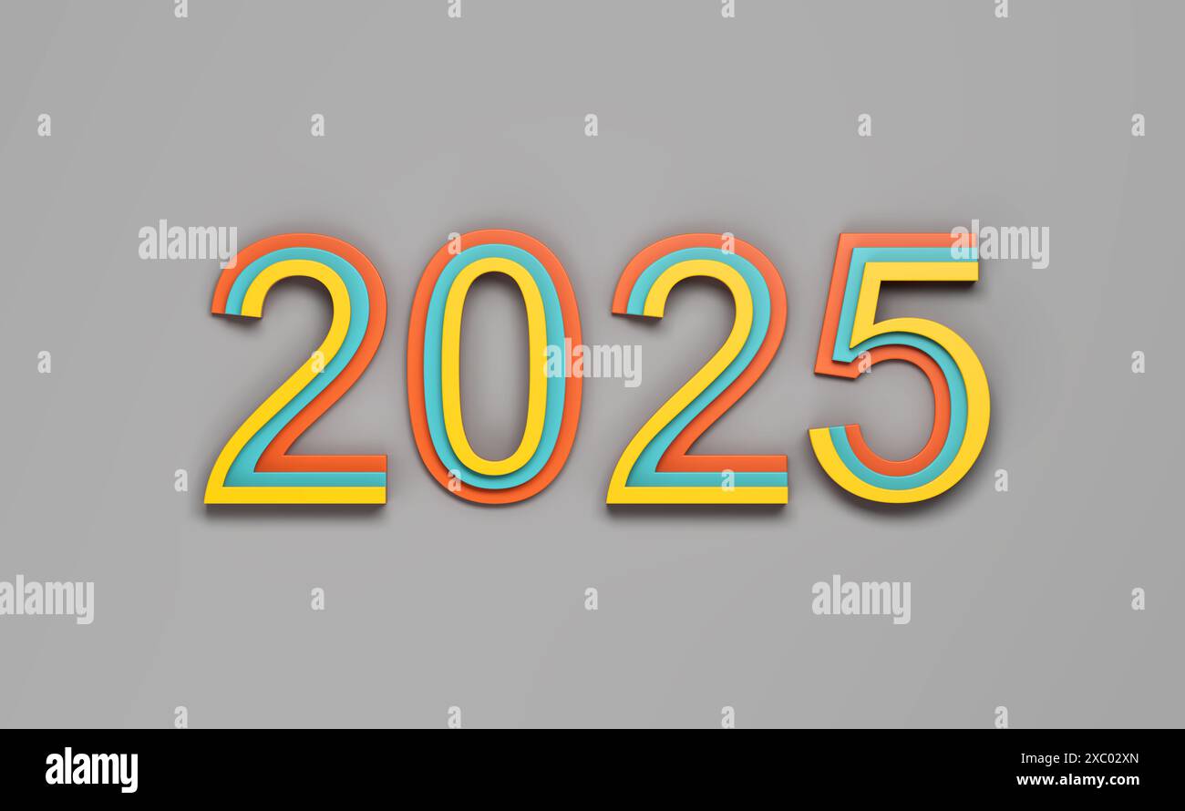 New Year 2025 Creative Design Concept - 3D Rendered Image Stock Photo