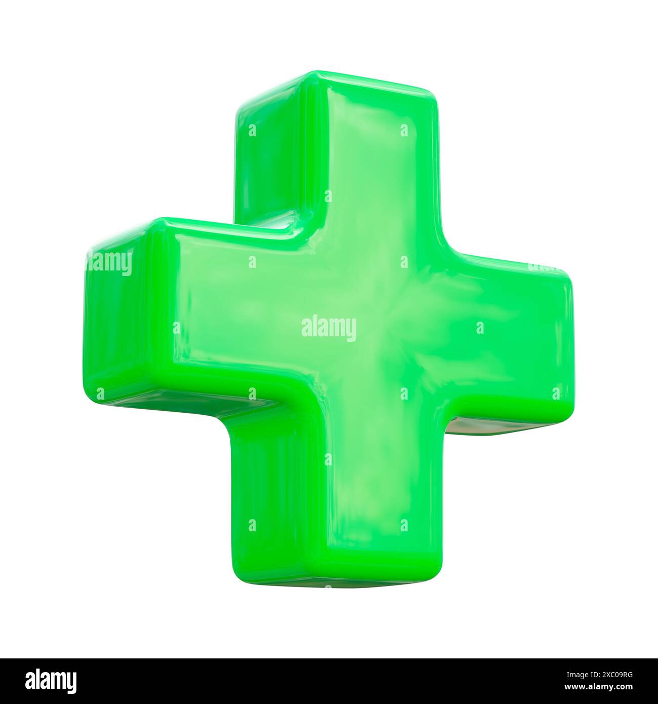 3D green plus sign icon on white background. Mathematical and financial symbol. Emergency help medical symbol. 3d illustration Stock Photo