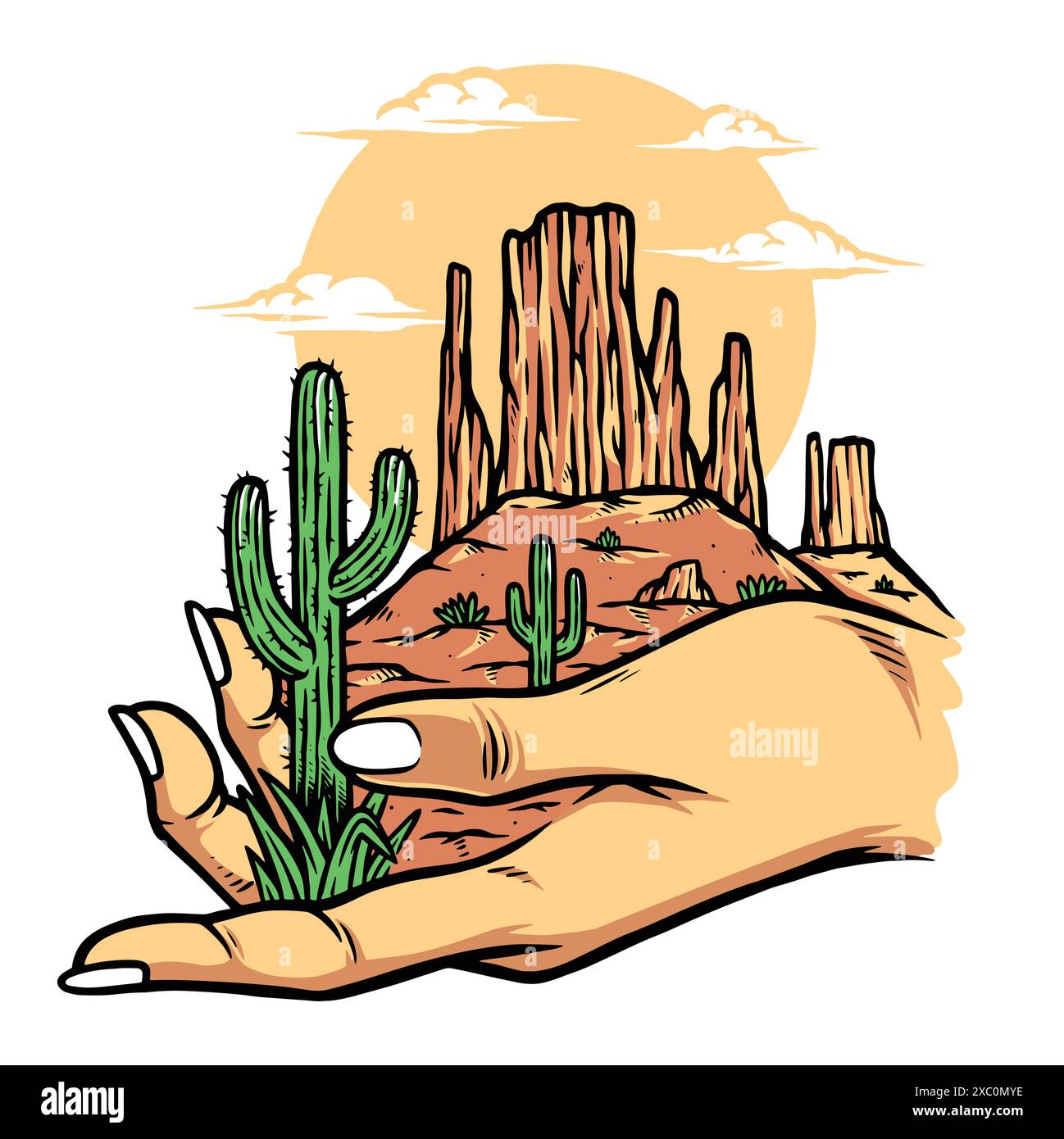 Desert and hand vector illustration Stock Vector