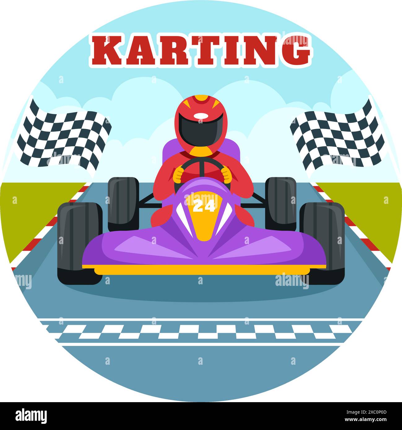 Vector Illustration of Karting Sport with a Racing Game Go Kart or Mini ...