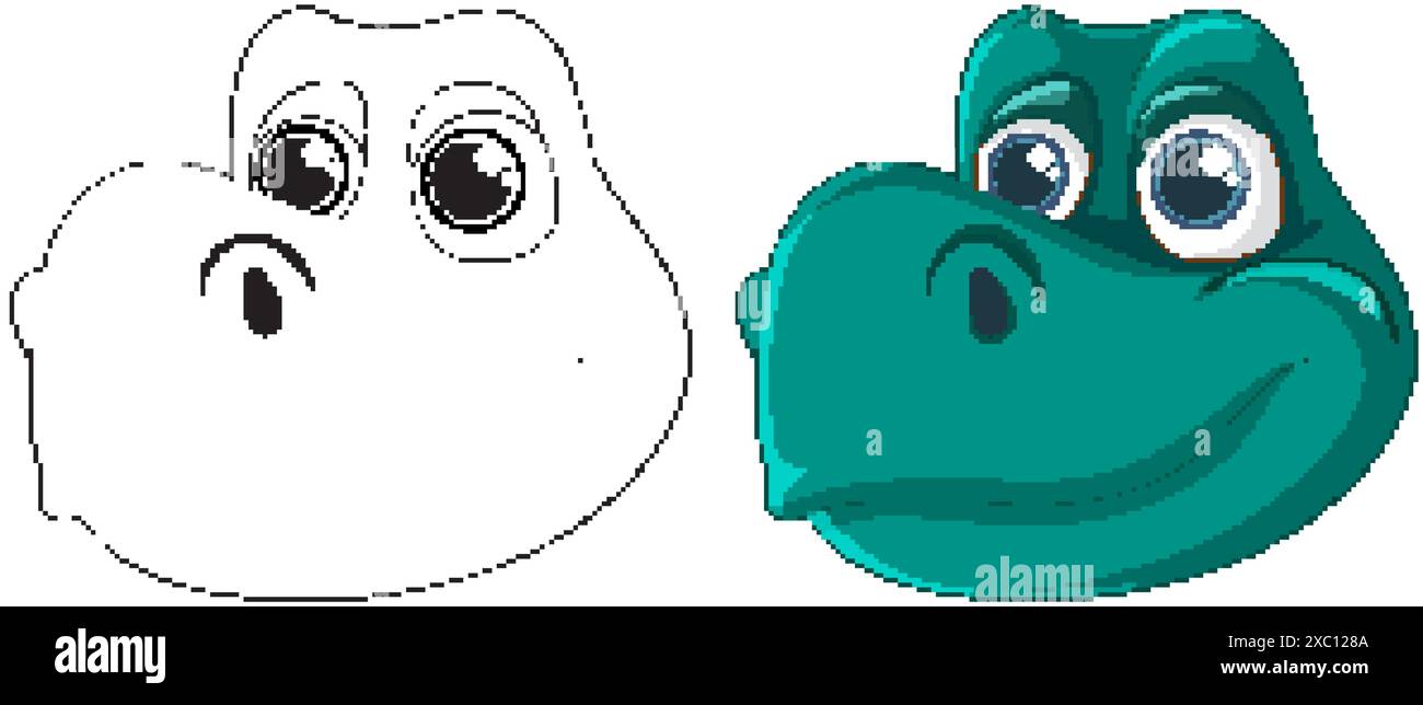 Smiling dinosaur head in color and outline Stock Vector Image & Art - Alamy