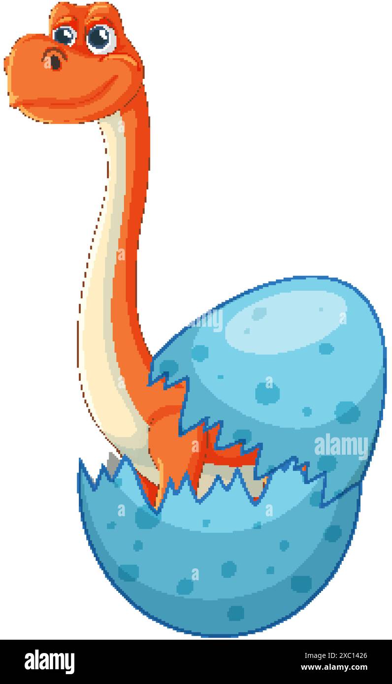 Cute dinosaur emerging from a blue egg Stock Vector