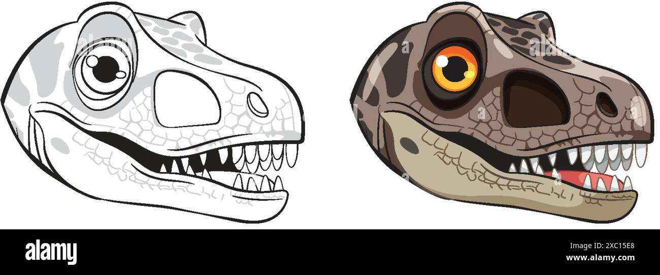 Color and outline dinosaur head illustrations Stock Vector Image &amp; Art ...