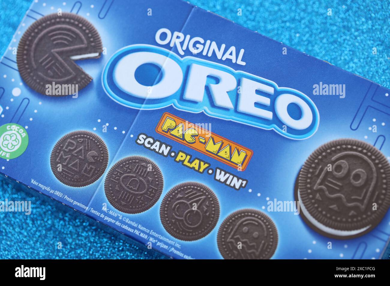 KYIV, UKRAINE APRIL 20, 2024 Oreo pacman crispy cookies packs. The