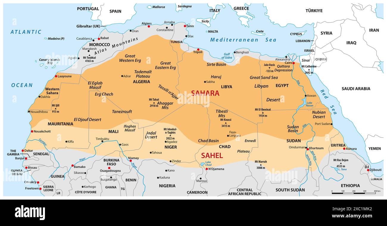 Map of the African Sahara Desert and the Sahel Stock Photo Alamy