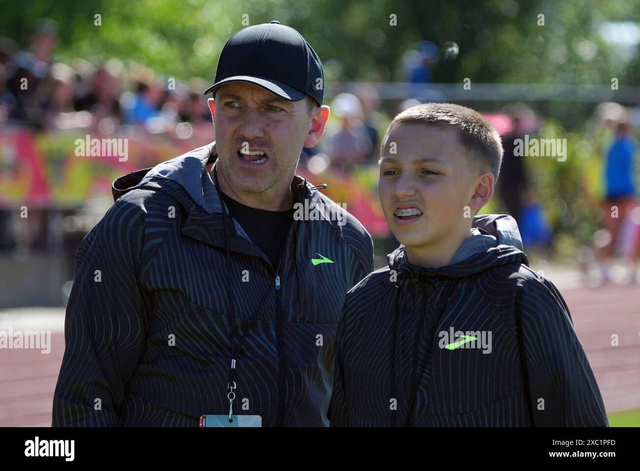 Adam Goucher (left) and son Colton Goucher at the Brooks PR ...