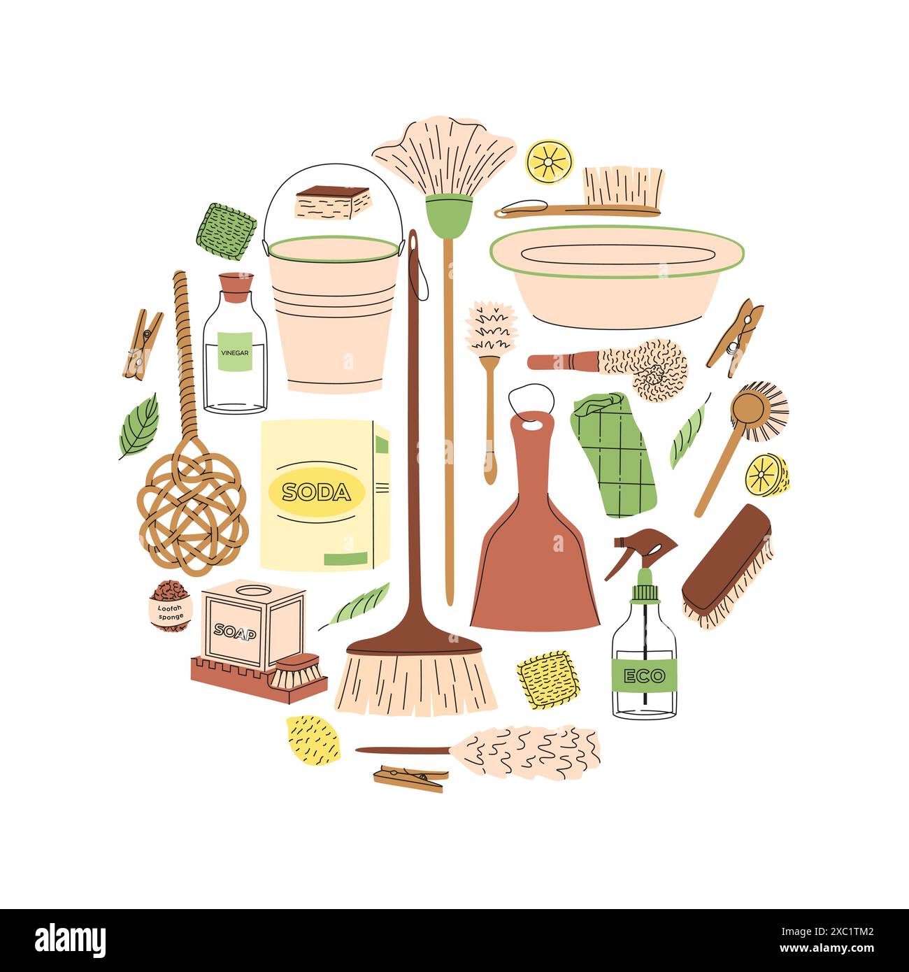 Eco-friendly cleaning products illustration. Circle shape. Organic ...