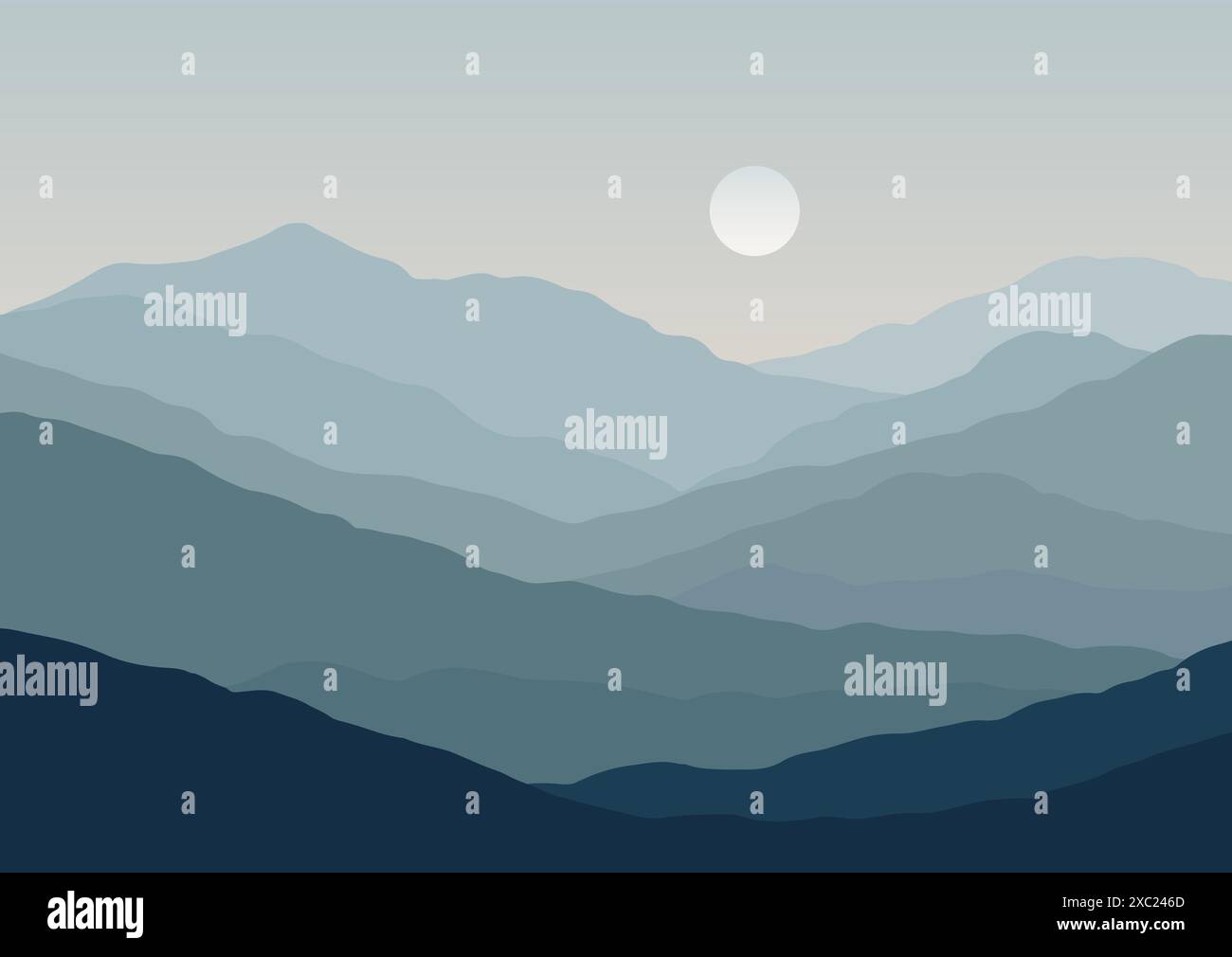 Minimal abstract sunset mountain landscape background design Stock Vector