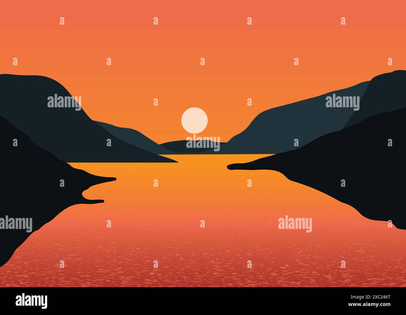 mountain and lake landscape against sunset sky background Stock Vector ...