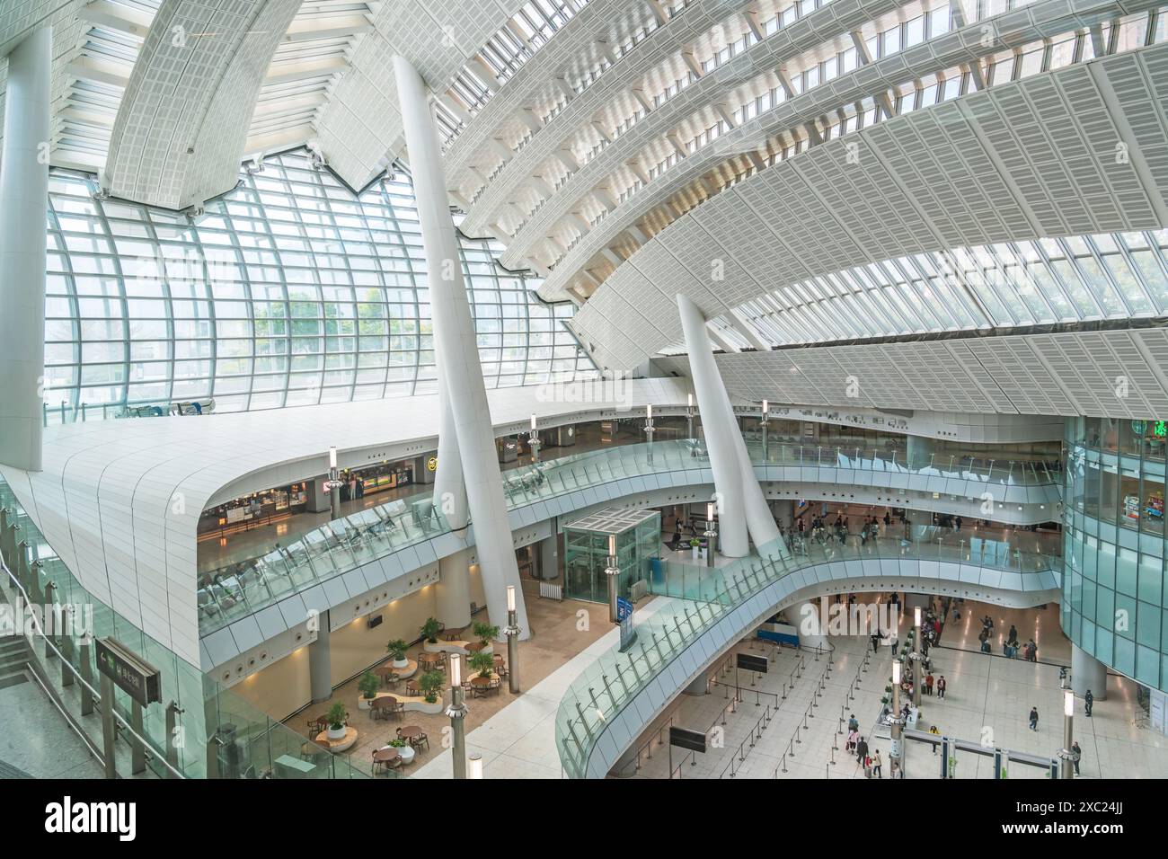 West Kowloon railway station. The interior station is the terminus underground of the Hong Kong section of the Guangzhou, Shenzhen, Hong Kong Express Stock Photo