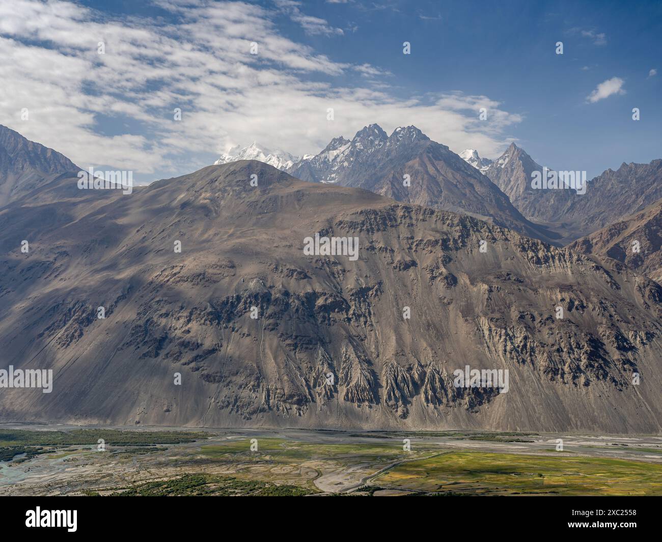 Scenic landscape view of Panj river valley in Wakhan Corridor with ...