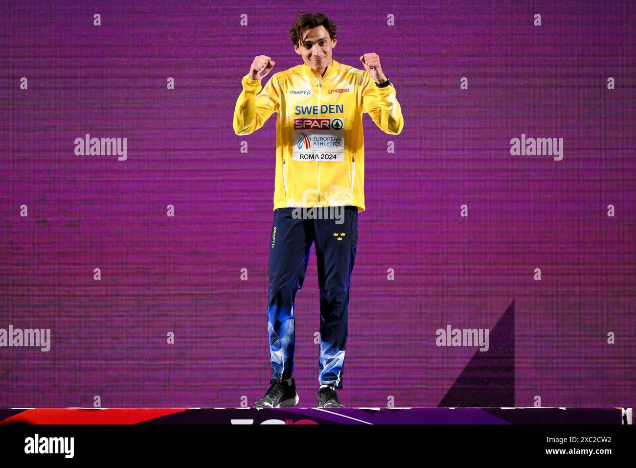 Armand Duplantis of Sweden celebrates during the medal ceremony of th