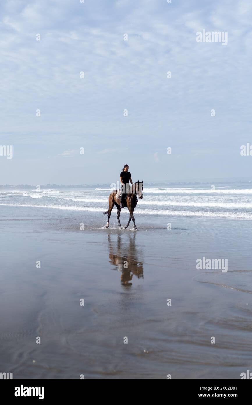 Young woman riding a horse on the beach at the ocean Stock Photo - Alamy