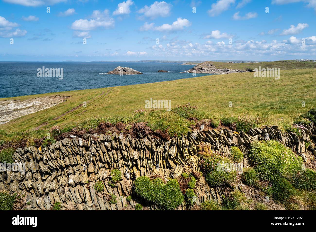A view from Pentire Point West over to the rocky uninhabited island ...