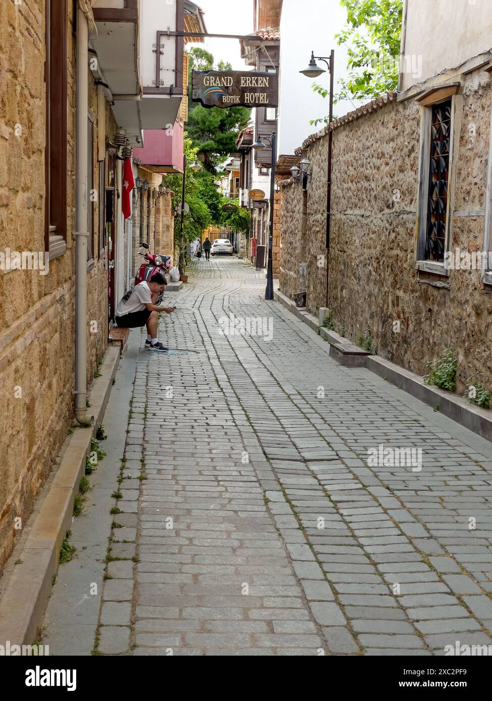 Antalya, Turkey -22 April, 2024. View on the Street located in Antalya old town in Kaleici district, Turkey, Stock Photo