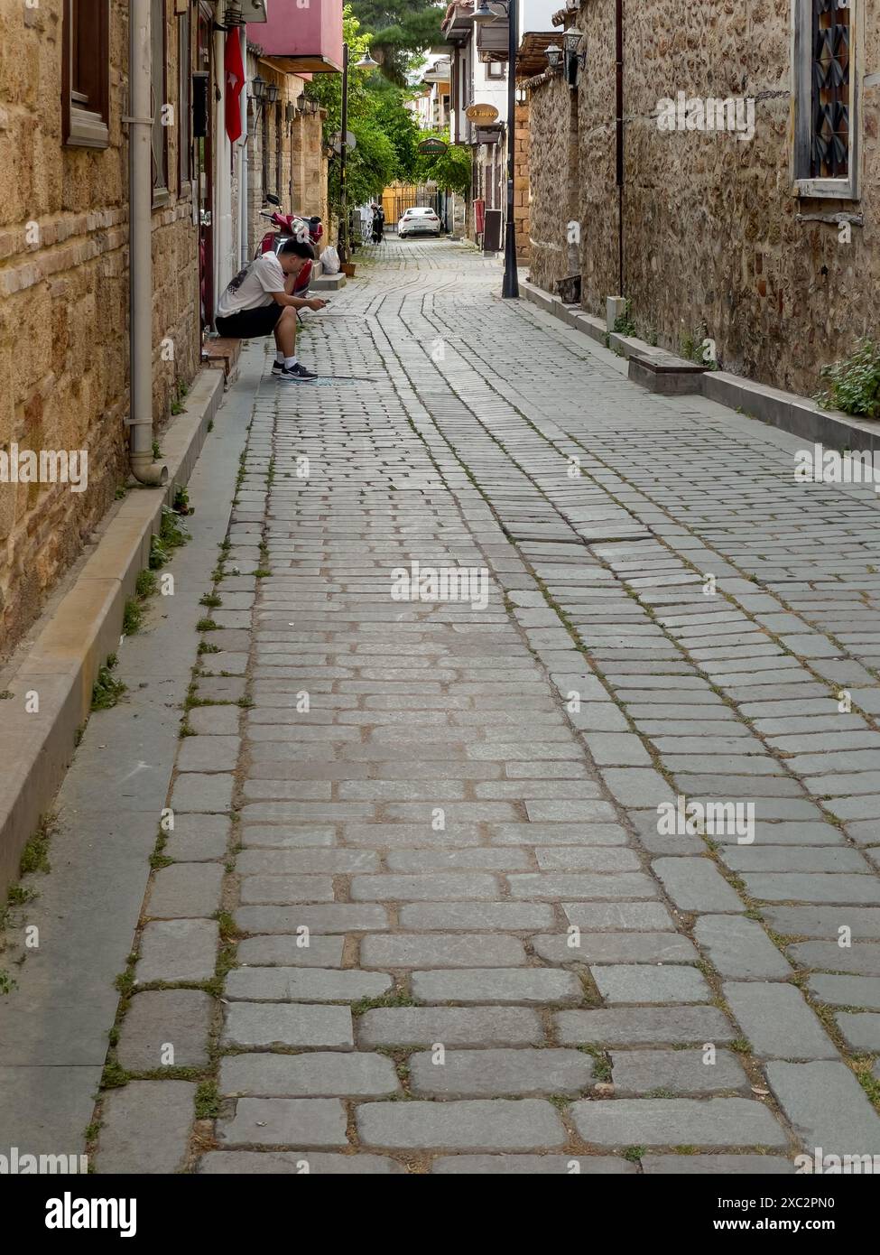 Antalya, Turkey -22 April, 2024. View on the Street located in Antalya old town in Kaleici district, Turkey, Stock Photo