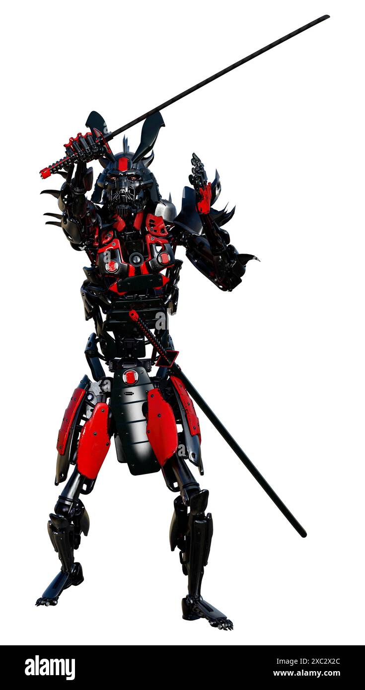 Robot Samurai Rsting 3D rendering of a male samurai robot isolated on white background Stock ...