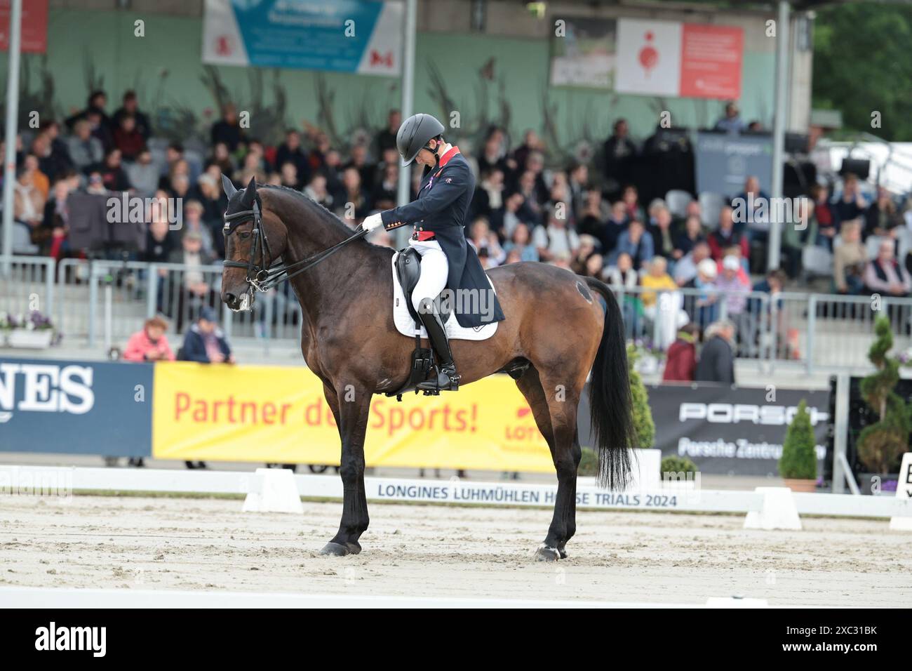 Luhmuhlen, Germany, June 14, 2024 Tom McEwen of Great Britain with Jl