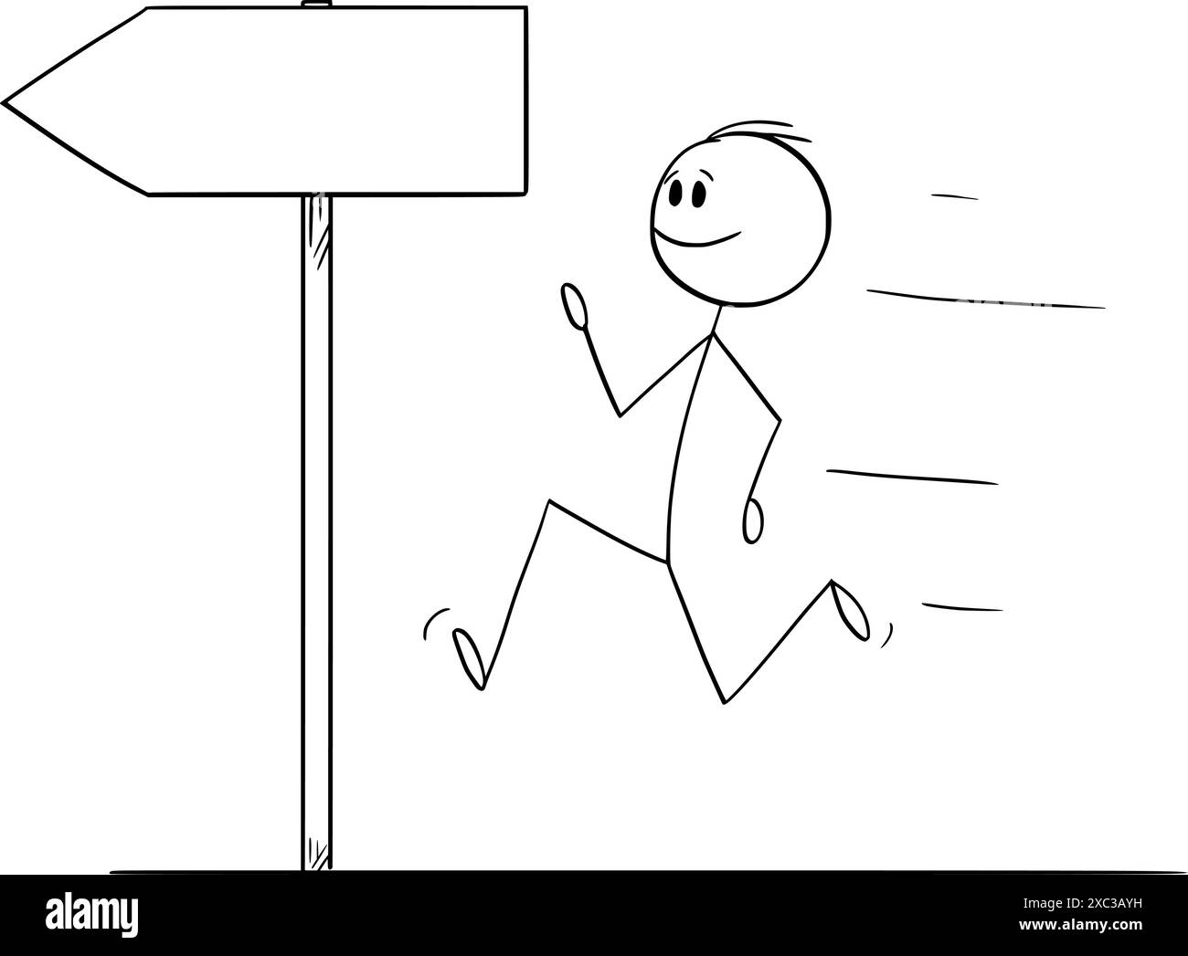Funner Image Direction Sign Runner running at direction following arrow, vector cartoon stick ...