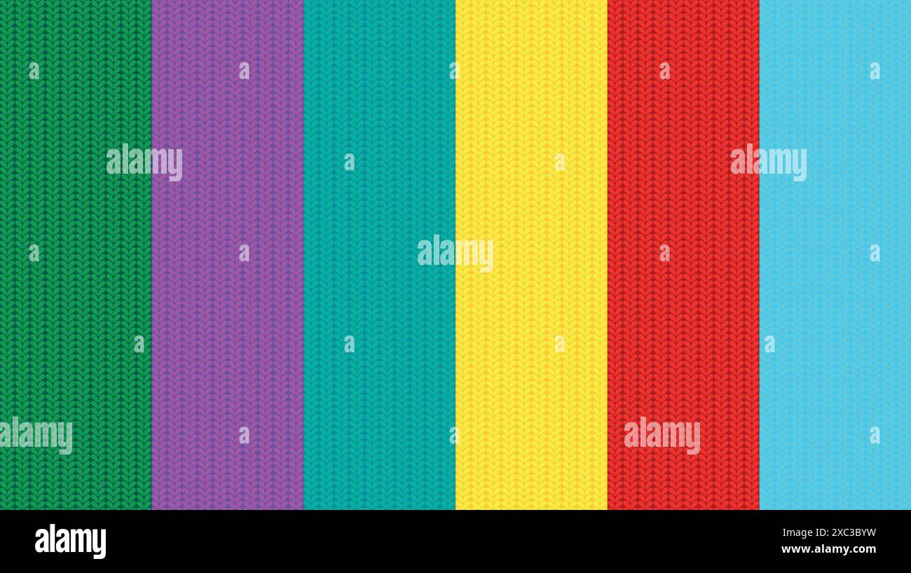 Knitting seamless colorful pattern. Flat vector collection isolated background Stock Vector