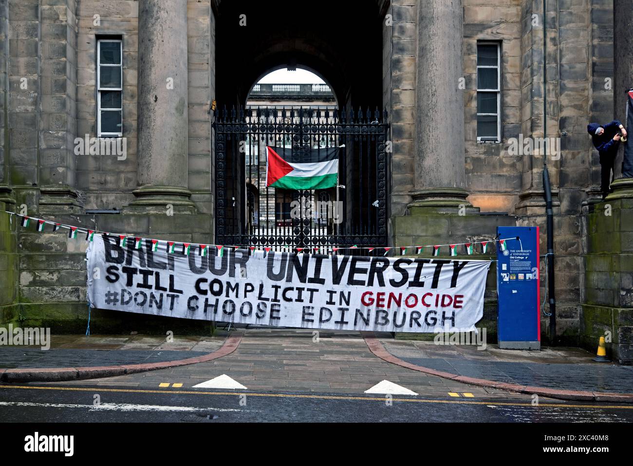 Student activists blockade the University of Edinburgh's Old College,accusing the university of indirectly supporting the war in Gaza. 14th June 2024. Stock Photo