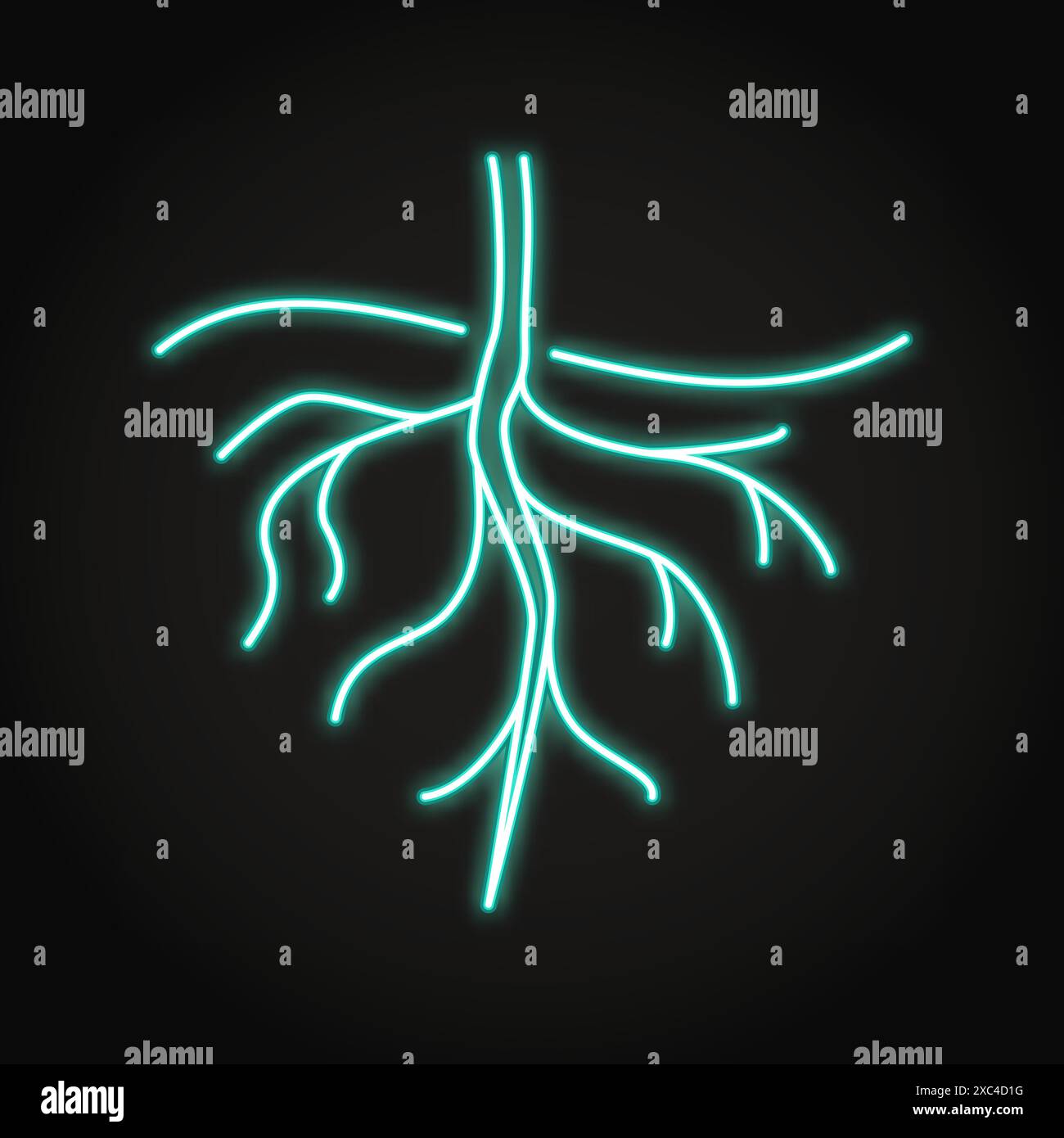 Root of a plant neon icon. Keep living roots. Underground root system ...