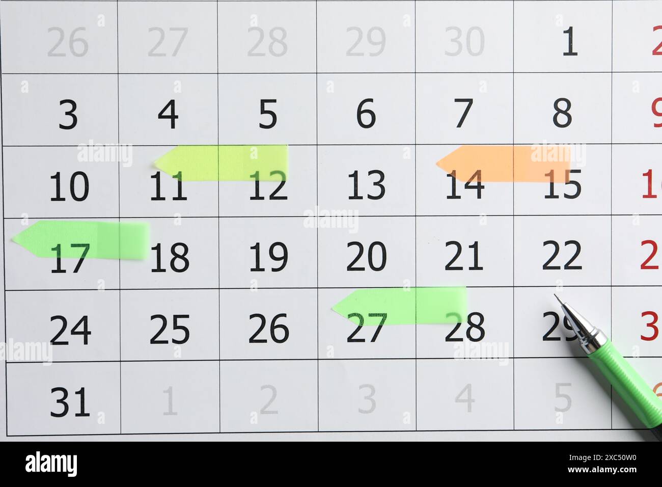Timetable calendar page marked hi-res stock photography and images - Alamy