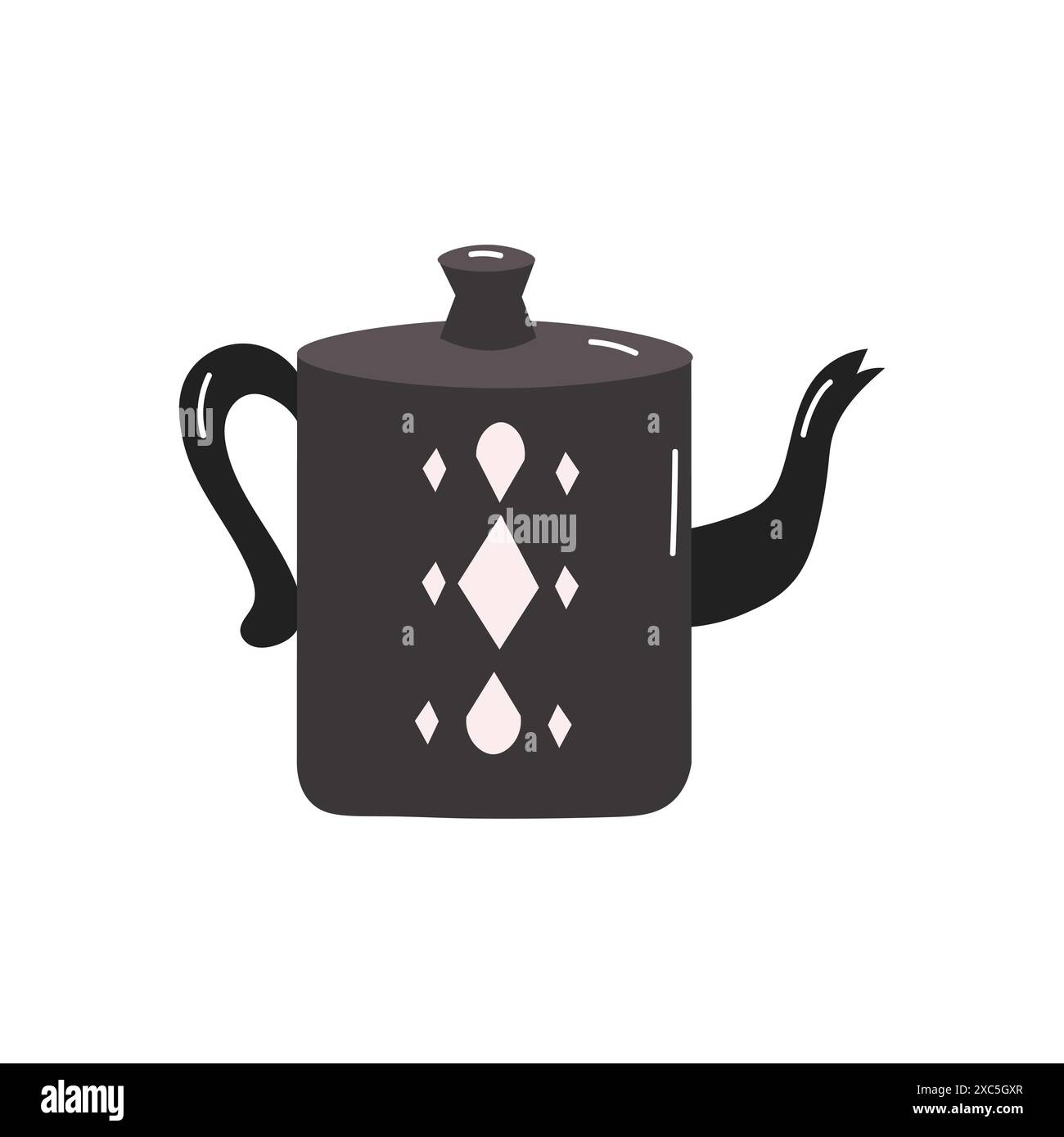 Beautiful black teapot on white background. Stock Vector