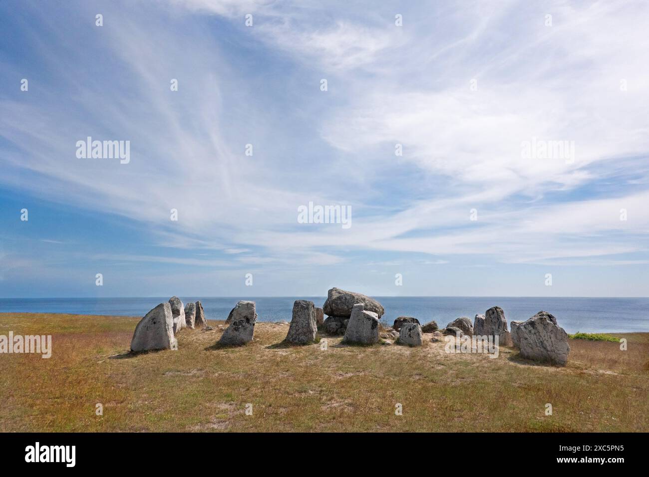 Megalithic tomb Havängsdösen on the coast of the Baltic Sea in Skane, Sweden Stock Photo