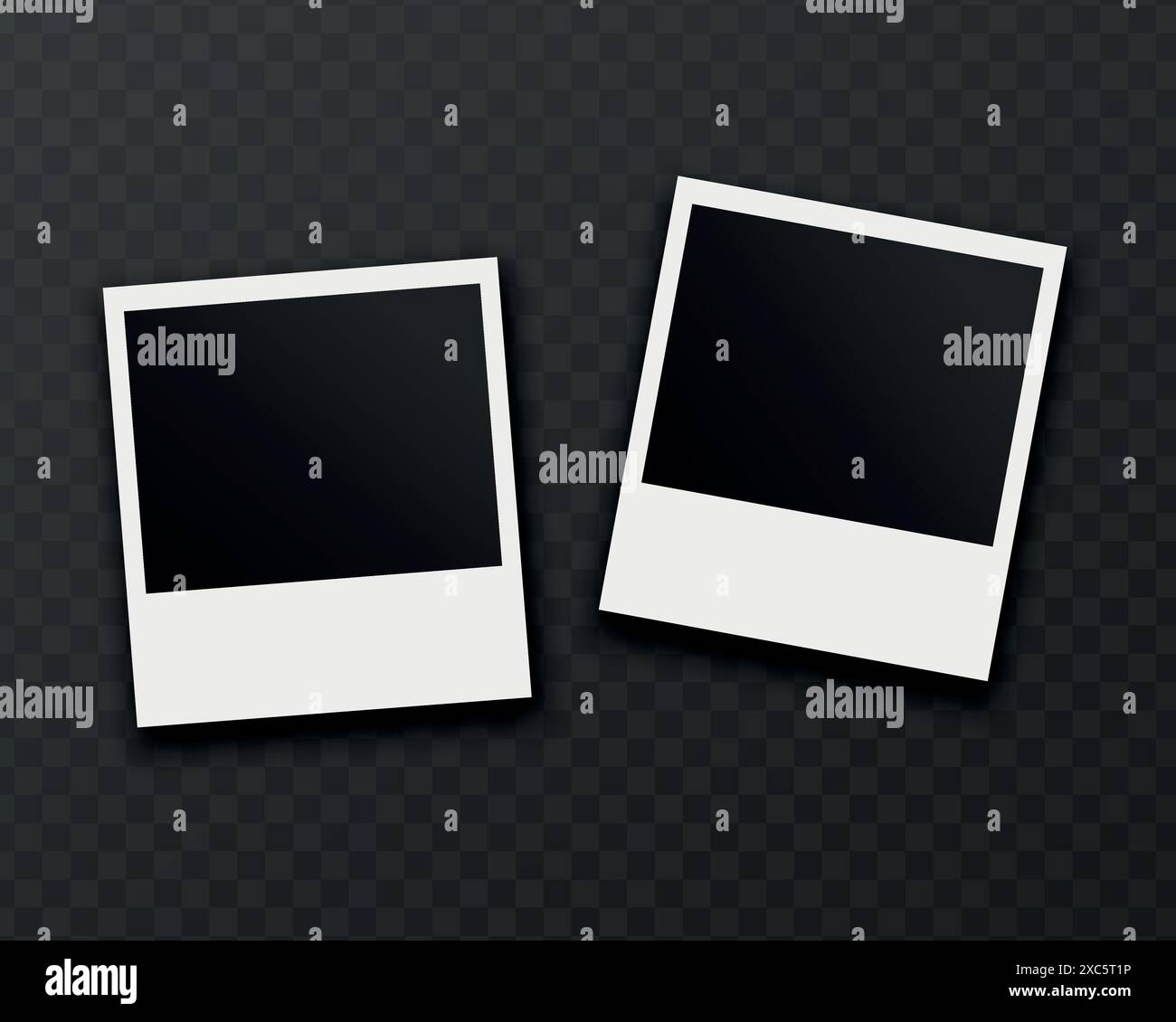 Polaroid photo frames template. Blank polaroid photos on dark transparent background. Vector illustration Stock Vector