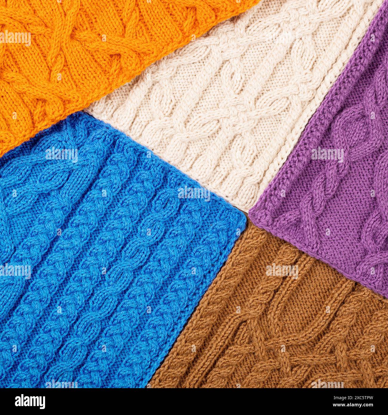 Five-color abstract knitted background. Large knitted fabric with a ...