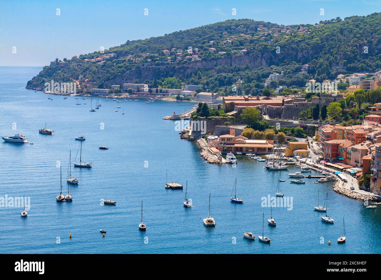 Port de Villefranche aerial view French Riviera boats peninsula Stock ...