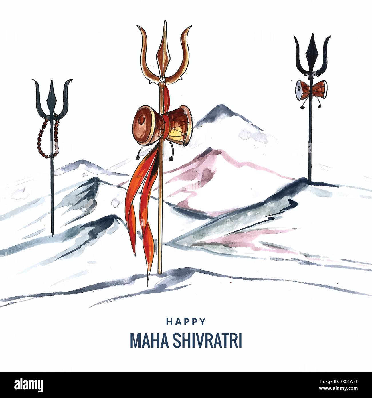 Happy maha shivratri card with trisulam a hindu festival and mountain ...