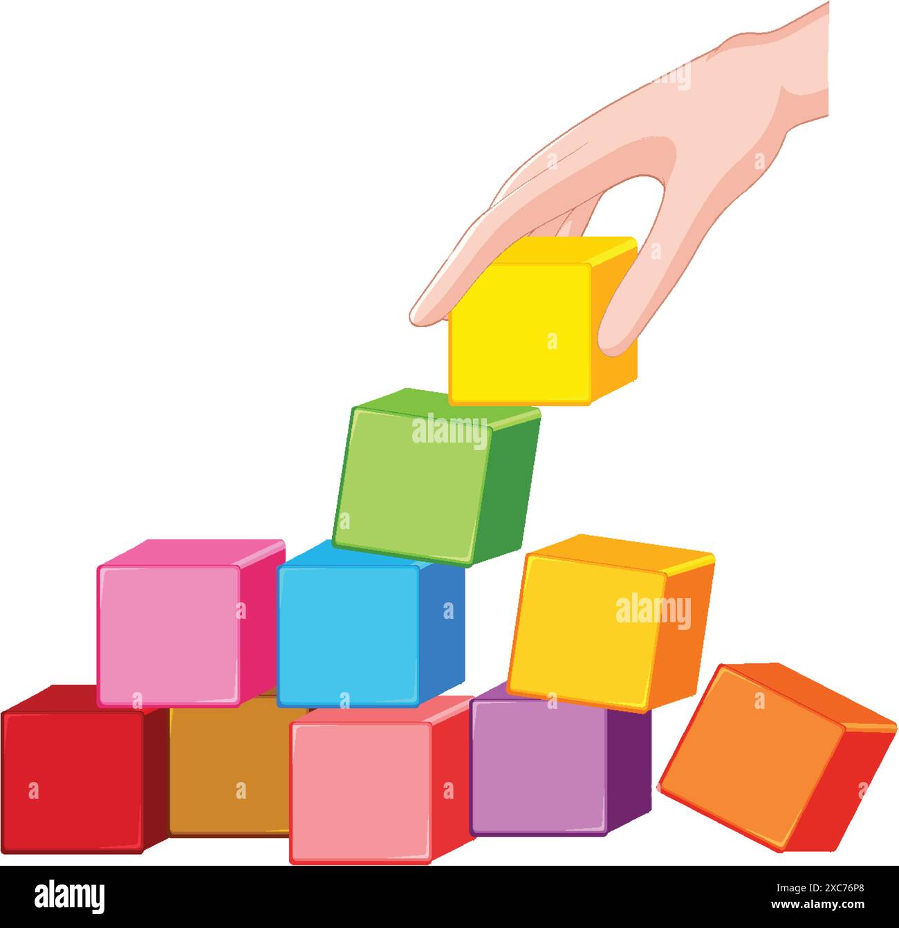 Hand stacking colorful blocks in a tower stock vector image art alamy