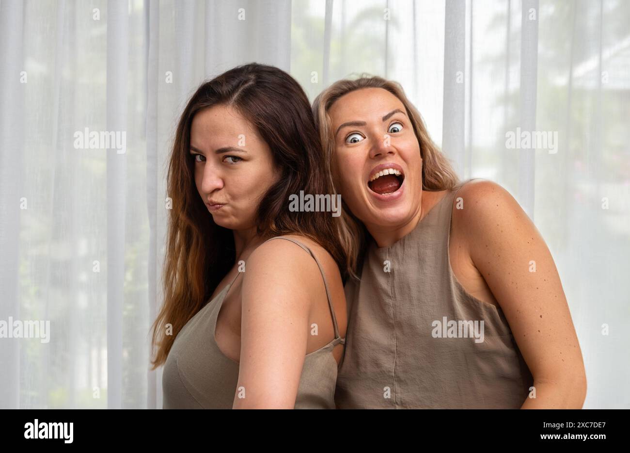 Adult sisters tease each other at home near the window Stock Photo - Alamy