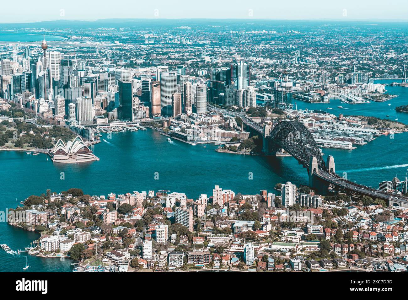 Sydney Harbour Bridge view from above in a helicopter Stock Photo