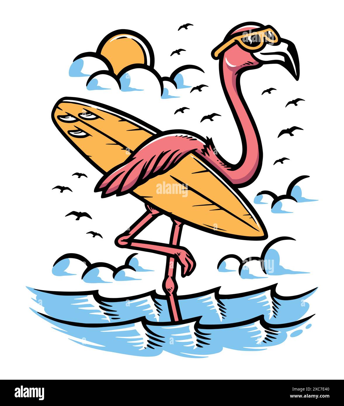 Surfer flamingo on the beach Stock Vector Image & Art - Alamy