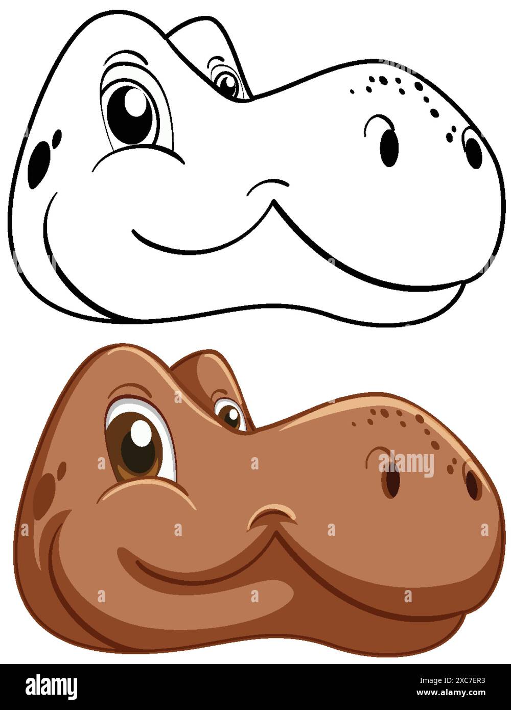 Smiling dinosaur head in color and outline Stock Vector Image & Art - Alamy