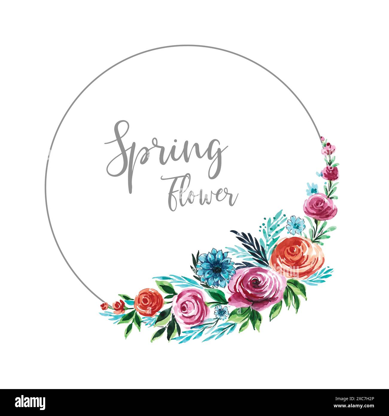 Hand draw decorative wedding card colorful spring flower background ...