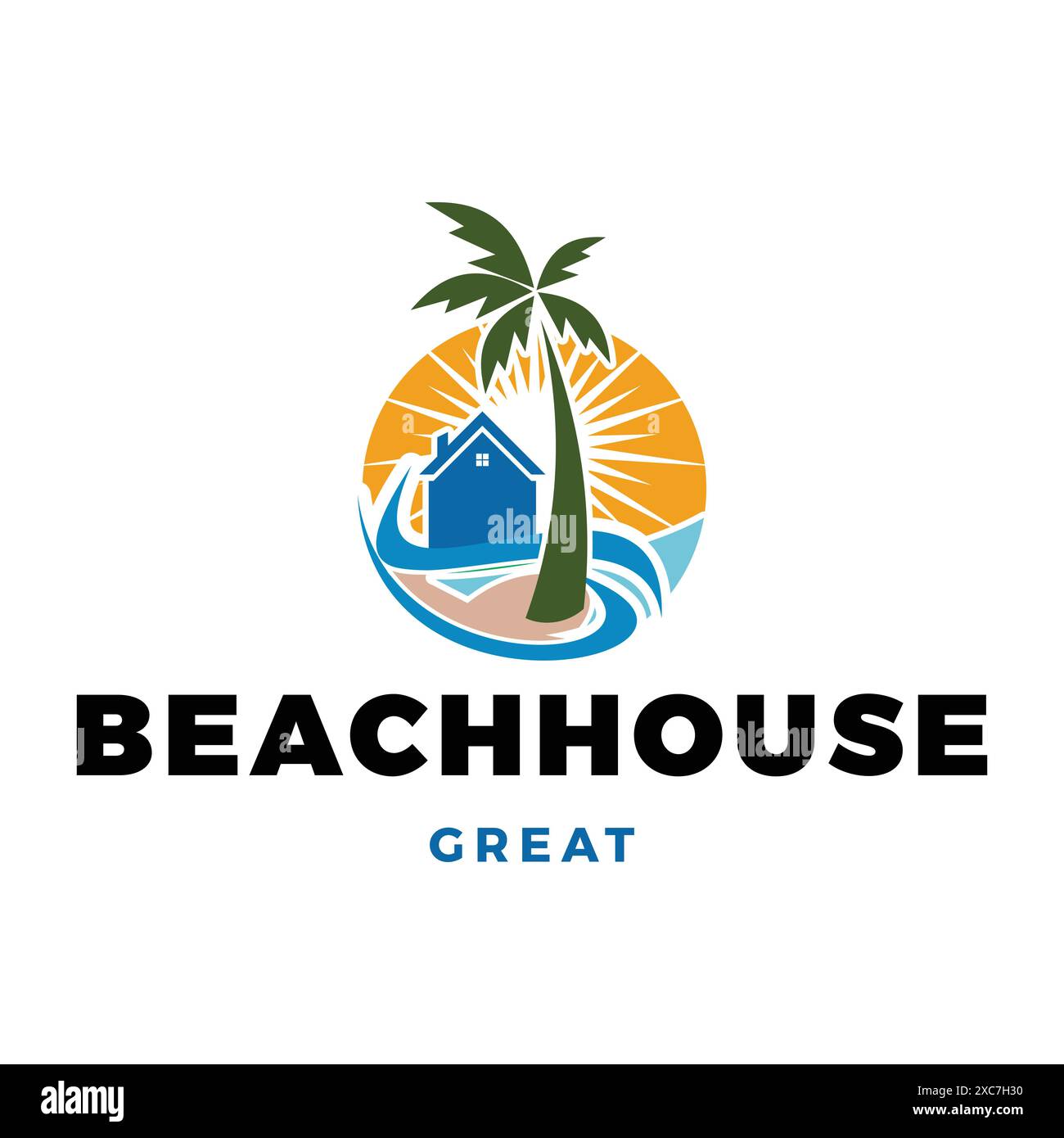 Beach House Icon Logo Design Template Stock Vector