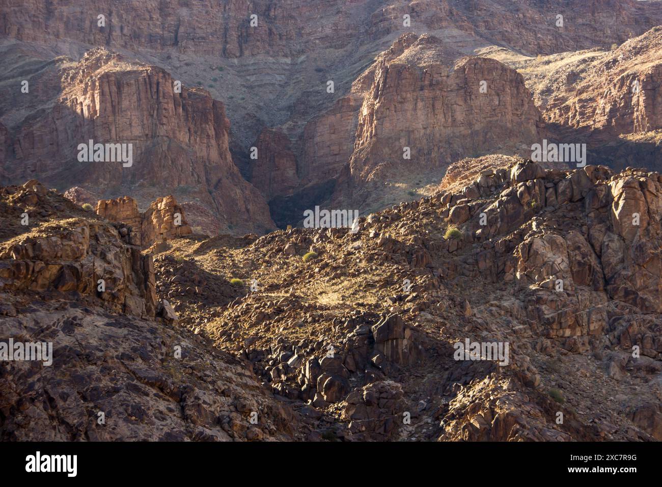 The sheer cliffs of the Fish River Canyon in the early morning light Stock Photo