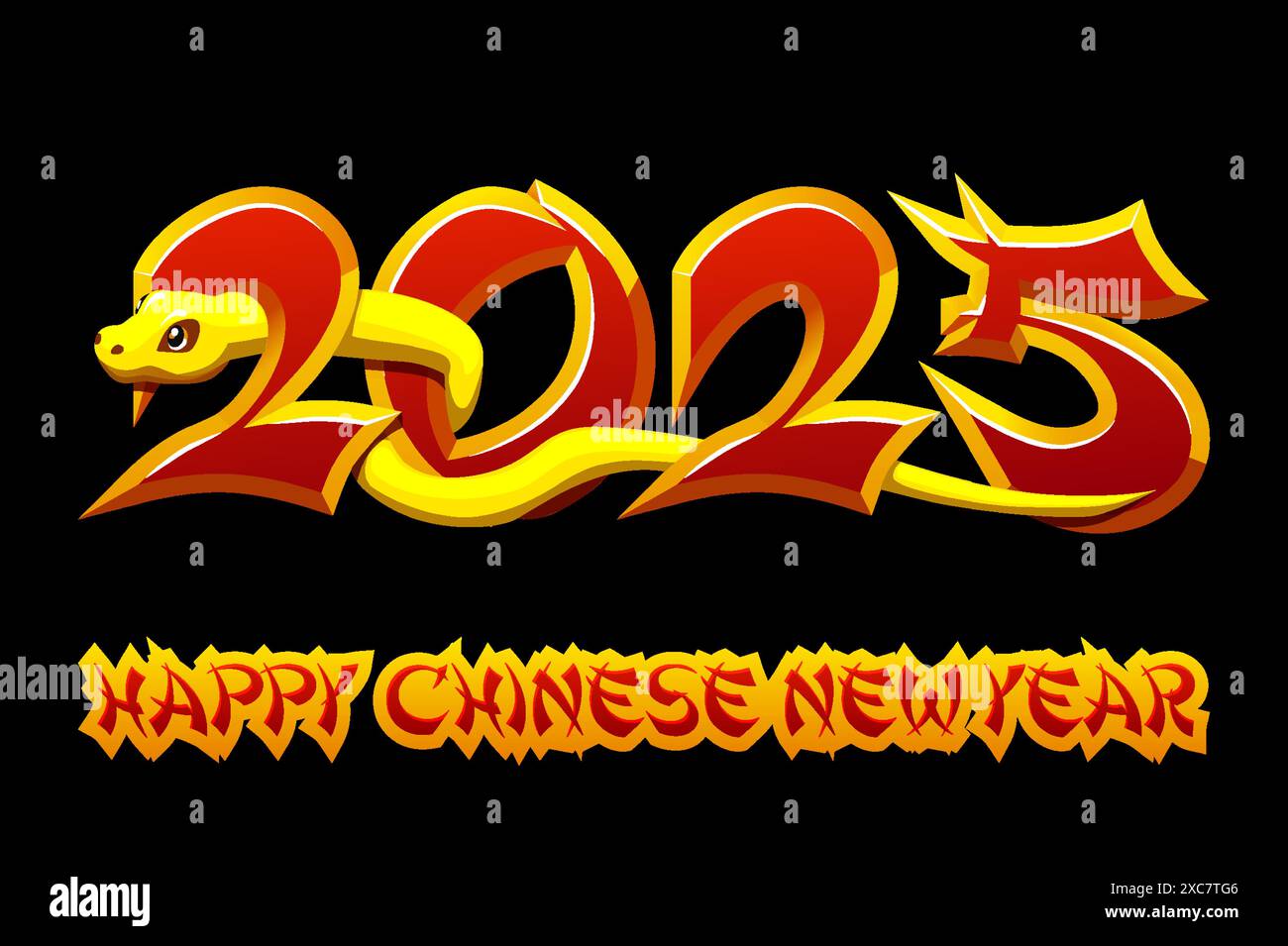 Chinese New Year 2025 of the Golden Snake. Number 2025 in black and