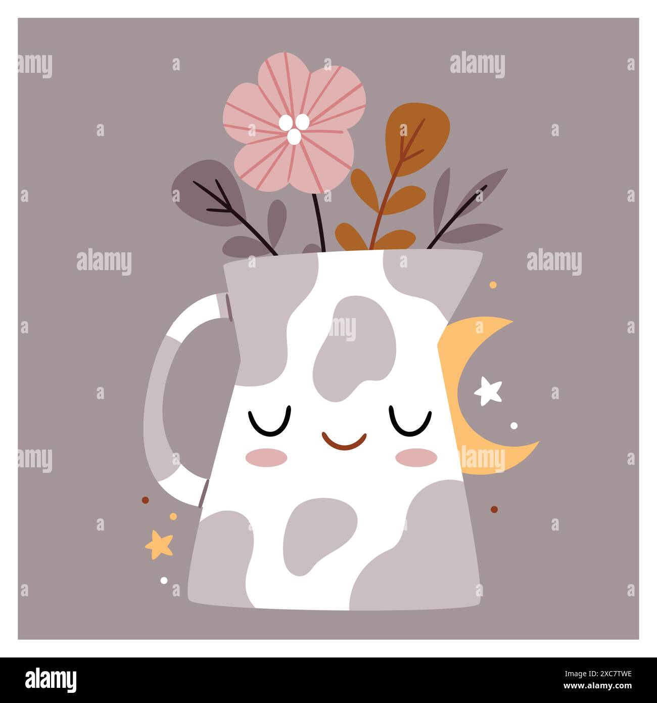 A jug of milk.A cute kids illustration about sleep and night. Stock Vector