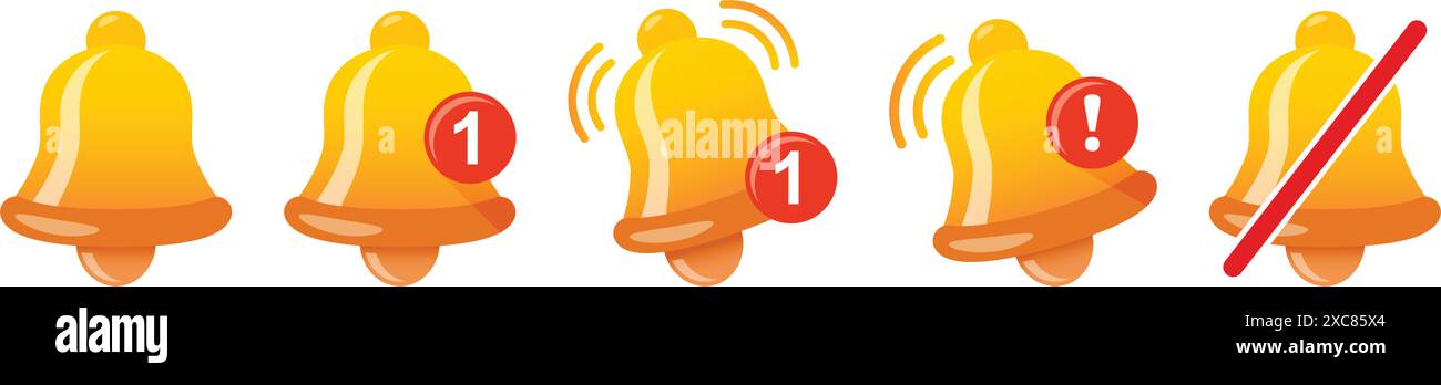 Notification bells icons set in flat style. Incoming inbox message ...