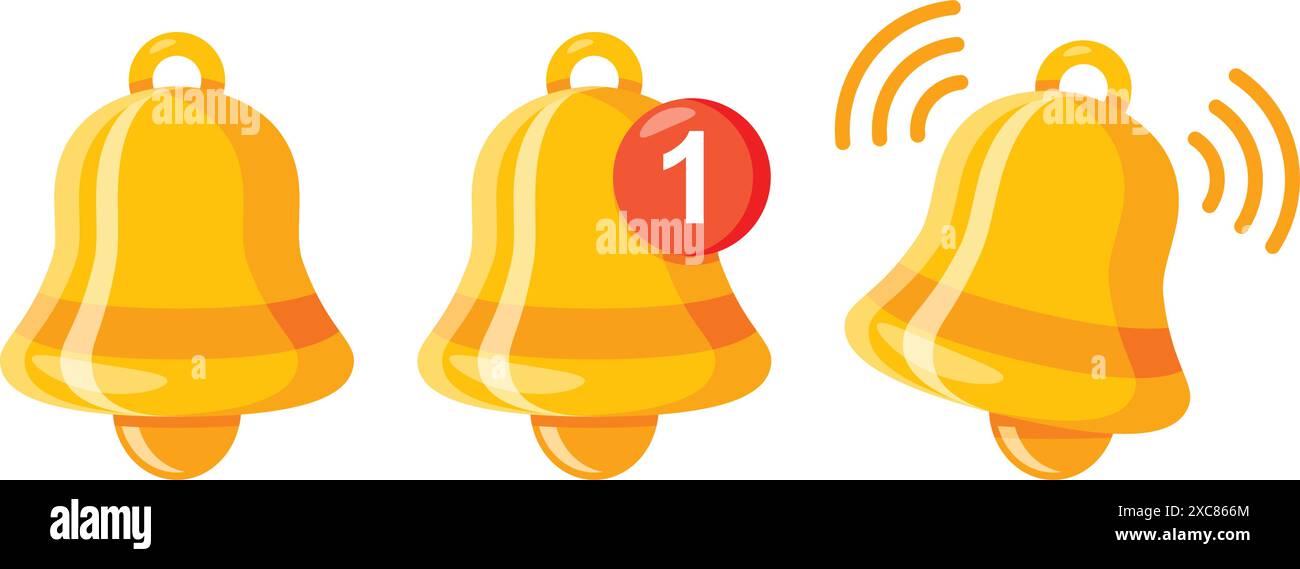Notification bells icons set in flat style. Incoming inbox message vector illustration on isolated background. Ringing bell sign business concept. Stock Vector