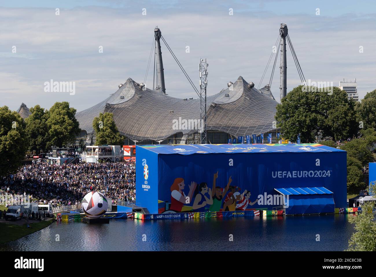 The Olympiapark Fan Zone is extremely busy five hours before kick off