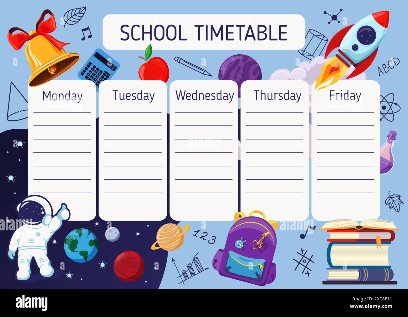 school-timetable-poster-template-with-sticker-notes-for-subjects-weekly-planner-or-daily-timetable-of-the-week-schedule-organizer-decorated-with-stock-vector-image-art-alamy
